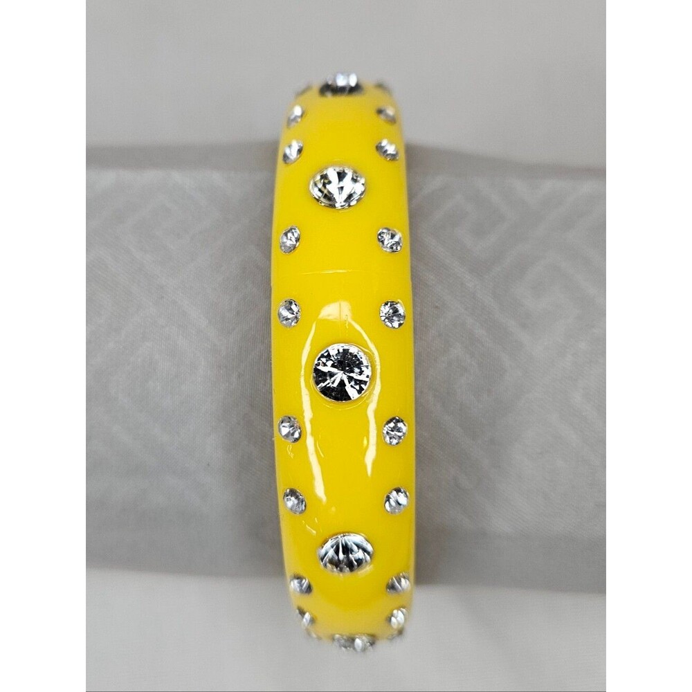 VTG Deadstock Y2K Yellow Rhinestone Bangle Bracelet Chunky Acrylic Stack 8"